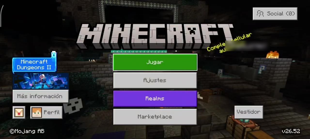 Menú principal de Minecraft con el botón Jugar